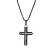 Black Rhodium Finished Sterling Silver Cross with Simulated Diamond Center Channel on 20 Rounded Box Chain